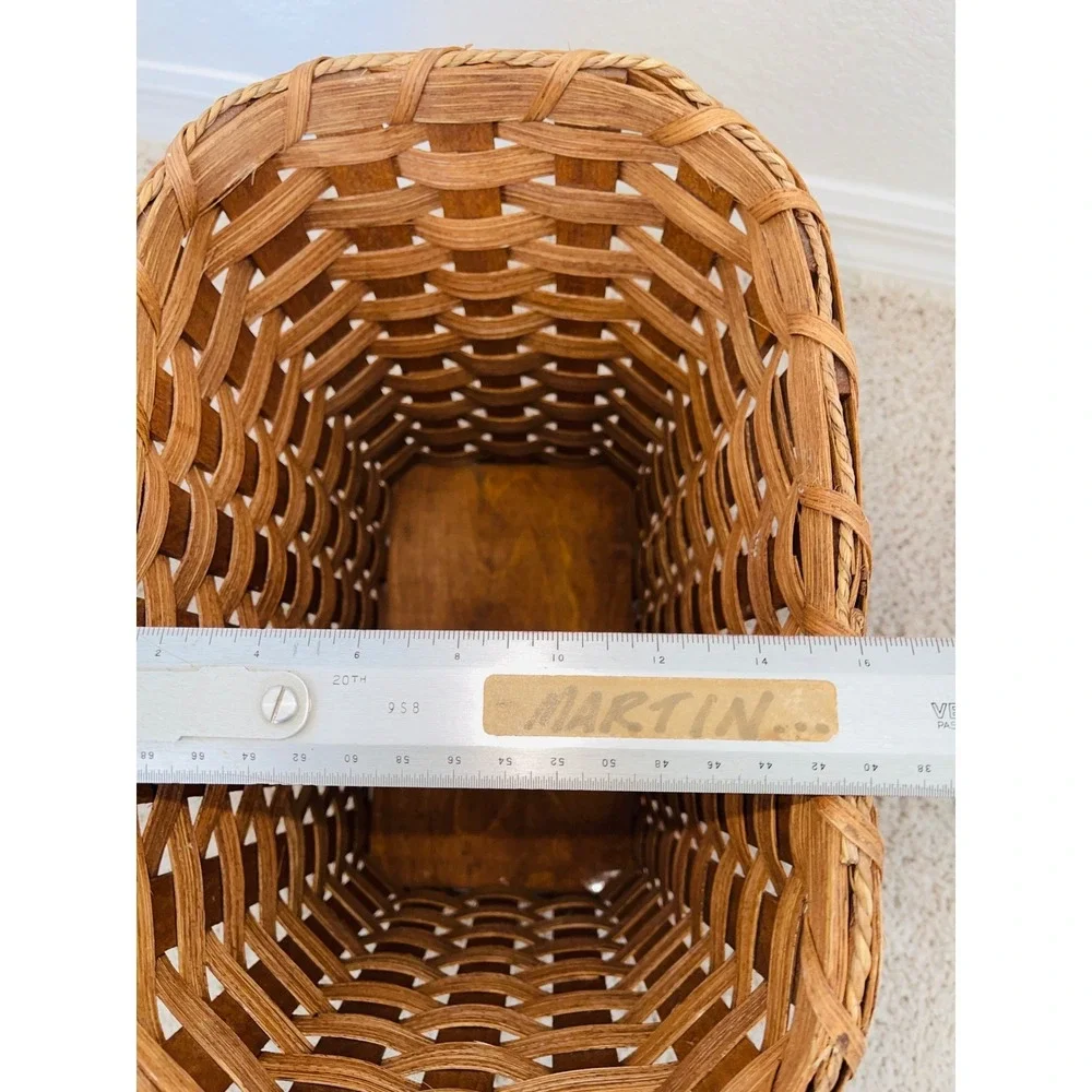 VTG Amish Hand Woven Basket Signed Orville J Gingerich Wastebasket Trash Bin